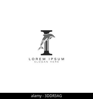 Letter I Logo mit Delfinkunst. Das Symbol Alphabet I kombiniert Meeresvibes und moderne Typografie Stock Vektor