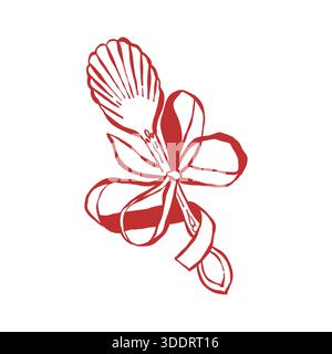 Ein schalenförmiger Löffel mit Schleife. Vintage-Besteck. Hochzeit im nautischen Stil. Abbildung der Vektorkontur in Rot. Stock Vektor