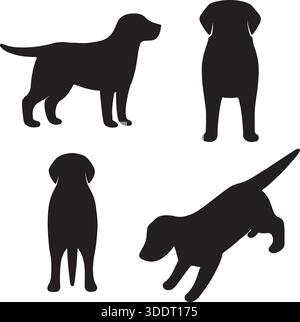Big labrador Retriever Hund Silhouette Symbole setzen Seite, Vorder, Rückseite und Draufsicht Vektor Kunst Illustration Stock Vektor