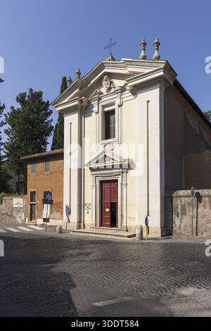 Die Fassade der Kirche Santa Maria in Palmis (Domine quo Vadis) aus dem 17. Jahrhundert an der alten Via Appia, Rom, Italien. Stockfoto