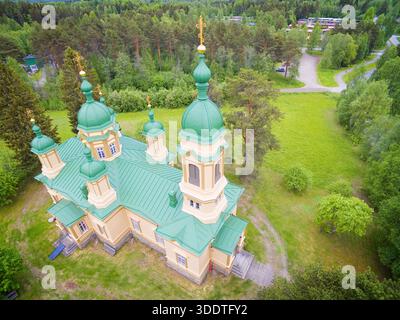 Luftaufnahme der Kirche des Heiligen Propheten Elijah in Ilomantsi, Finnland Stockfoto