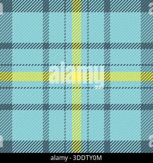 Bett Vektorgewebe nahtlos, Blatt Tartan Hintergrund Check. Textil mit Karomuster und Golfmuster in Zyan- und hellen Farben. Stock Vektor