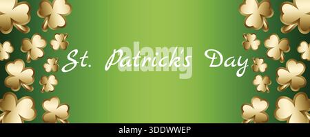 St. Patricks Day Banner mit grünem Farbverlauf und goldenem Kleeblatt Stock Vektor