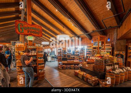 Colorado, 4. Juli 2025 - Innenansicht des Trail Ridge Store im Rocky Mountain National Park Stockfoto