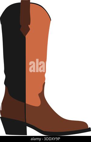 Ein großer brauner Reitstiefel aus Leder im Profil mit dunkler Ferse und schlichtem Riemchen. Stock Vektor