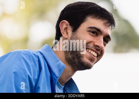 HONGKONG, China - 04. JANUAR: Nuno Borges of Portugal während der Autogrammstunde der Bank of China Hong Kong Tennis Open 2026 (ATP 250) auf dem Victoria Park Tennis Centre Court am 4. Januar 2026 in Hongkong, China (Foto: Jack ng/Alamy Live News) Stockfoto