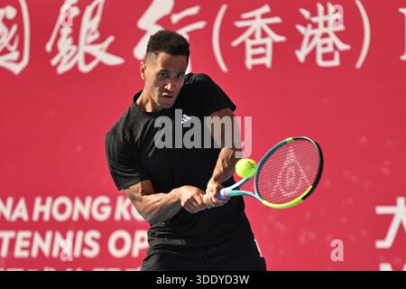 Hongkong, Hongkong. Januar 2026. Michael Mmoh, ein US-amerikanischer Tennisspieler, während eines Spiels bei den Hong Kong Tennis Open am 4. Januar 2026 in Hongkong. (Foto: Kobe Li/Nexpher Images/SIPA USA) Credit: SIPA USA/Alamy Live News Stockfoto