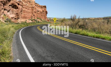 Auf DER ROUTE 66, Dead man's Curve, zwischen Laguna Mesita, New Mexico. Stockfoto