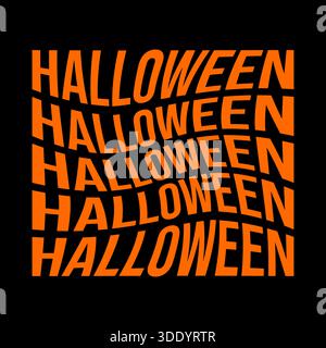 Eine kühne, psychedelische Vektor-Illustration mit dem Wort „HALLOWEEN“, die fünfmal in großer, welliger, verzerrter oranger Typografie gegen eine Tiefe wiederholt wird Stock Vektor