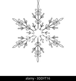 Eine zarte, elegante Schneeflocken-Illustration aus einer einzigen durchgehenden Linie. Perfekt für Wintermotive, Weihnachtsgrüße und natürliche Ästhetik Stock Vektor