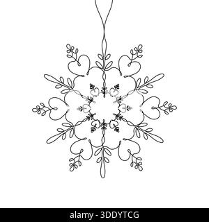 Eine zarte, elegante Schneeflocken-Illustration aus einer einzigen durchgehenden Linie. Perfekt für Wintermotive, Weihnachtsgrüße und natürliche Ästhetik Stock Vektor