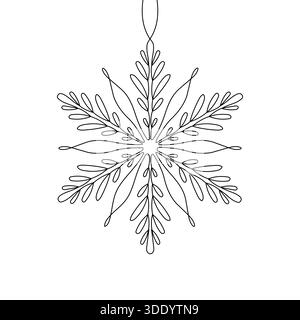 Eine zarte, elegante Schneeflocken-Illustration aus einer einzigen durchgehenden Linie. Perfekt für Wintermotive, Weihnachtsgrüße und natürliche Ästhetik Stock Vektor