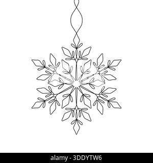 Eine zarte, elegante Schneeflocken-Illustration aus einer einzigen durchgehenden Linie. Perfekt für Wintermotive, Weihnachtsgrüße und natürliche Ästhetik Stock Vektor