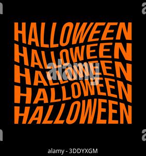 Eine kühne, psychedelische Vektor-Illustration mit dem Wort „HALLOWEEN“, die fünfmal in großer, welliger, verzerrter oranger Typografie gegen eine Tiefe wiederholt wird Stock Vektor