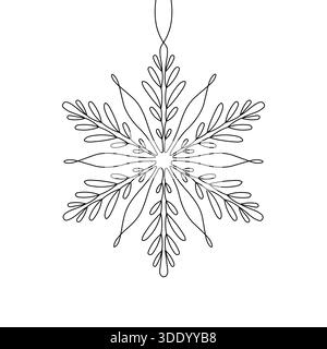 Eine zarte, elegante Schneeflocken-Illustration aus einer einzigen durchgehenden Linie. Perfekt für Wintermotive, Weihnachtsgrüße und natürliche Ästhetik Stock Vektor