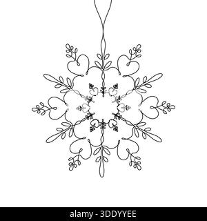 Eine zarte, elegante Schneeflocken-Illustration aus einer einzigen durchgehenden Linie. Perfekt für Wintermotive, Weihnachtsgrüße und natürliche Ästhetik Stock Vektor