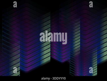 Dunkle 3D-Blöcke mit Glaseffekt auf schwarzem Hintergrund. Geometrische Vektorkonstruktion Stock Vektor