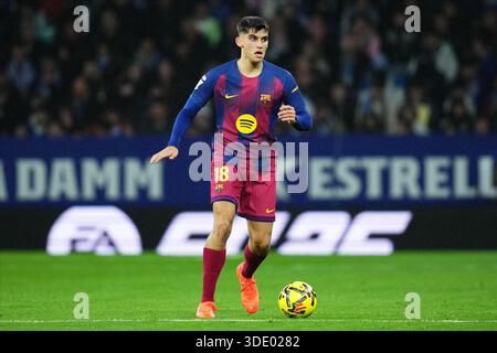Barcelona, Spanien. Januar 2026. Gerard Martin vom FC Barcelona spielte am 3. Januar 2026 im RCDE-Stadion in Barcelona, Spanien, während des Spiels La Liga EA Sports zwischen RCD Espanyol und FC Barcelona. (Foto: Bagu Blanco/PRESSIN) Credit: PRESSINPHOTO SPORTS AGENCY/Alamy Live News Stockfoto