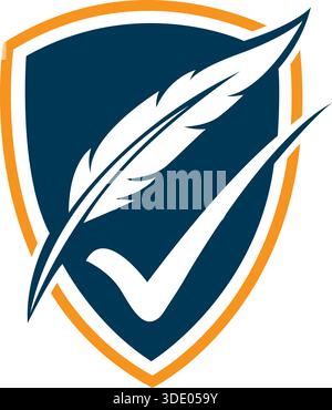 Schild Stift Feder Schreiben Logo Design Schutz Vektor Vorlage Symbol Stock Vektor