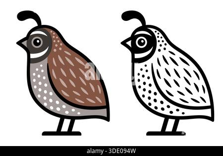 Männliche kalifornische Wachtel, Farbe und schwarz-weißes Logo. Niedliche und einfache Vektor-ClipArt-Illustration. Stock Vektor