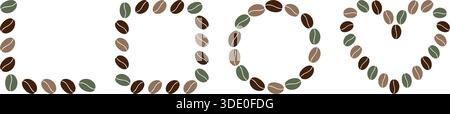 Rahmen Rahmen Rahmen aus mehrfarbigen Kaffeebohnen Kopierraum Schablone Ecke quadratisch rund Herz großes Set. Isolierte Vektor-Illustration Kaffee verwandter Inhalt Poster Medienpost, Banner, Faltblatt, Etikett, Tag Stock Vektor