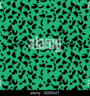 Blauer Hintergrund mit schwarzem Leopardenmuster mit auffälliger Tierstruktur moderner Mode-Stil nahtloses Vektor-Design ideal für trendige Textilien W Stock Vektor
