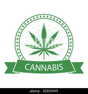 Medizinisches Marihuana und Cannabis, grüne Hanfblätter im Kreis und Banner Stock Vektor