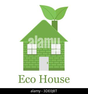 Illustration Greenhouse, Haus mit Blatt-Logo-Vorlage. Emblem für Hotels, Immobilienfirmen, umweltfreundliche Smart Houses Stock Vektor