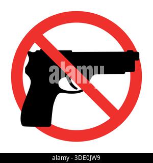 Kein Waffenzeichen. Schwarze Waffe in einem roten gekreuzten Kreis auf weißem Hintergrund. Stock Vektor