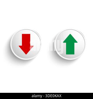 Abbildung: Grüner und roter Aufwärts- und Abwärtspfeil in Schaltfläche mit Schatten Stock Vektor