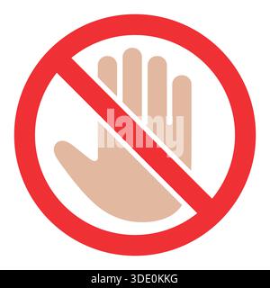 Stoppschild mit Handsymbol in einem rot durchgestrichenen Kreis auf weißem Hintergrund Stock Vektor