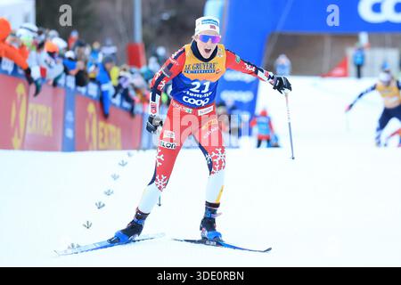 Cermis, Italien. Januar 2026. © Pierre Teyssot/MAXPPP ; Tour de Ski 2026 Skilanglauf-Weltmeisterschaft. Cermis, Italien am 4. Januar 2026. Letzter Aufstieg auf der Alpe Cermis, in Aktion, Karoline Simpson-Larsen (NOR) © Pierre Teyssot/Maxppp Credit: MAXPPP/Alamy Live News Stockfoto