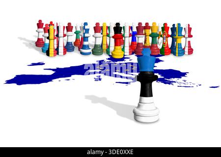 Schach aus EU-Mitgliedern und estnischen Flaggen. Die Europäische Union ist eine politische und wirtschaftliche union mit 27 europäischen Ländern Stockfoto