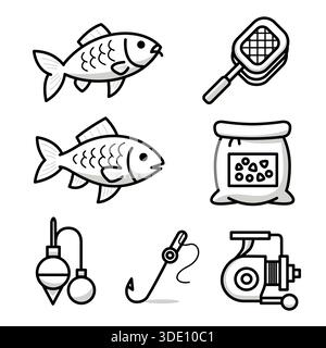 fisher Outline schwarz-graues Symbolset Stock Vektor