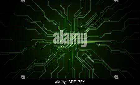 Futuristisches Leiterplattendesign mit Leuchtwegen und elektronischen Elementen Stock Vektor