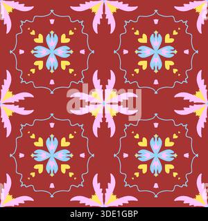 Nahtloses Muster mit geometrischem Ornament, Fliesendesign und abstraktem Volksmotiv Stockfoto