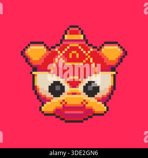 Pixel Art Chinesisches Neujahrsspiel Löwentanz Asset Stock Vektor