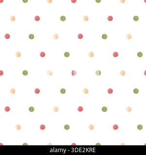 Winzige, bunte Polka Dots, nahtloses Muster in Aquarellen. Handgezeichnete kreisförmige Pinselstriche, Illustration des Hintergrunds mit runden Punkten. Abstrakt Stockfoto