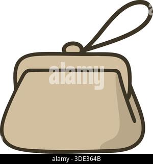 Eine beigefarbene Münzbörse mit abgerundetem Körper und kurzem Handgelenkband, dargestellt als weiches Vektor-Accessoire. Stock Vektor