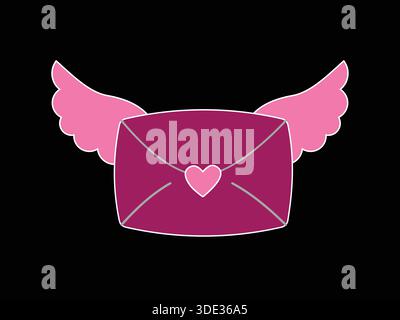 Fliegende lilafarbene Liebesbriefumschläge mit rosafarbenen Flügeln Stock Vektor