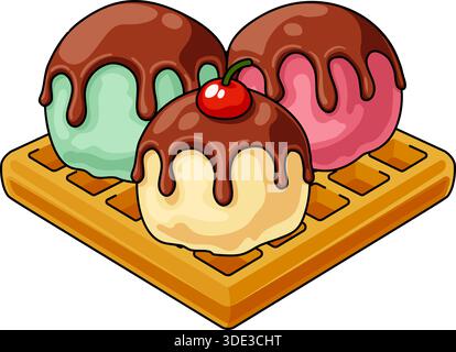Eiskugeln auf Waffel Dessert Illustration Stock Vektor