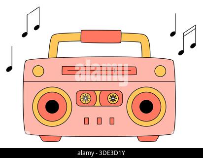Grooviger Y2K-Aufkleber für Kassettenspieler in Pink Stock Vektor