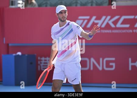 Nuno Borges, ein portugiesischer Tennisspieler, während eines Spiels bei den Hong Kong Tennis Open (WTA 250) am 5. Januar 2026 in Hongkong. (Foto: Kobe Li/Nexpher Images/SIPA USA) Stockfoto