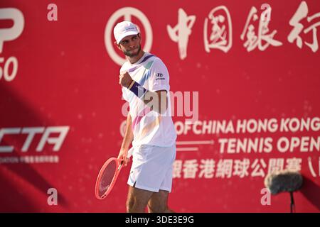Nuno Borges, ein portugiesischer Tennisspieler, während eines Spiels bei den Hong Kong Tennis Open (WTA 250) am 5. Januar 2026 in Hongkong. (Foto: Kobe Li/Nexpher Images/SIPA USA) Stockfoto