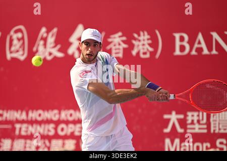 Nuno Borges, ein portugiesischer Tennisspieler, während eines Spiels bei den Hong Kong Tennis Open (WTA 250) am 5. Januar 2026 in Hongkong. (Foto: Kobe Li/Nexpher Images/SIPA USA) Stockfoto