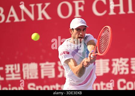 Nuno Borges, ein portugiesischer Tennisspieler, während eines Spiels bei den Hong Kong Tennis Open (WTA 250) am 5. Januar 2026 in Hongkong. (Foto: Kobe Li/Nexpher Images/SIPA USA) Credit: SIPA USA/Alamy Live News Stockfoto
