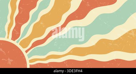 Grooviger Retro Sun Burst Mit Orange Ray Stock Vektor