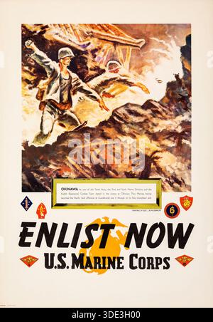American World war II Propaganda Poster (US Marine Corps Publicity Bureau, 1944). Rekrutierungsplakat der US-Marines - Marine Sergeant J.R. McDermott Artwork Stockfoto