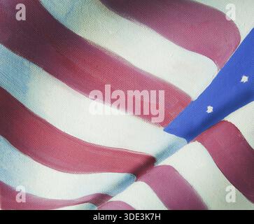 Amerikanisches Flaggengemälde im Vintage-Ölgemälde. Fahne entfalten Stockfoto