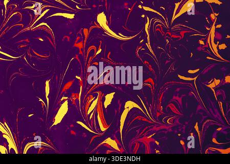 Farbenfrohe abstrakte ebru-Marmorierung mit fließenden flüssigen Mustern, perfekt für modernes Design, Drucke, Tapeten und kreative Hintergründe Stockfoto